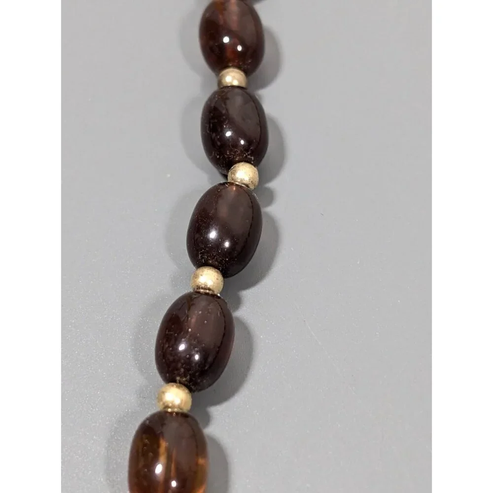 Vintage Avon Brown Root Beer Lucite Oval Bead Faux Amber Neckalce Turtle Bay 23